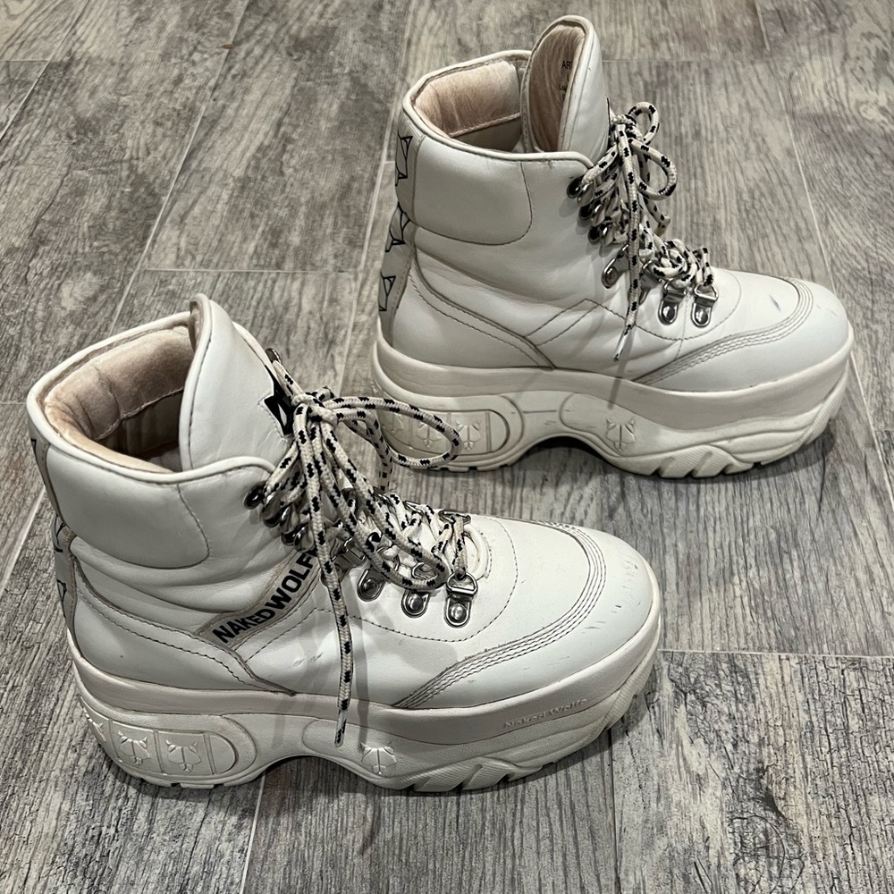 Naked Wolfe white leather wicked boots
